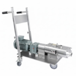 Bomba de fusos duplos (parafuso duplo) sanitária montada em carro móvel de aço inox com painel de controle integrado para processos industriais