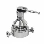 Válvula de amostragem asséptica manual em aço inox 316L com manípulo de trava para coleta estéril e esterilização por vapor